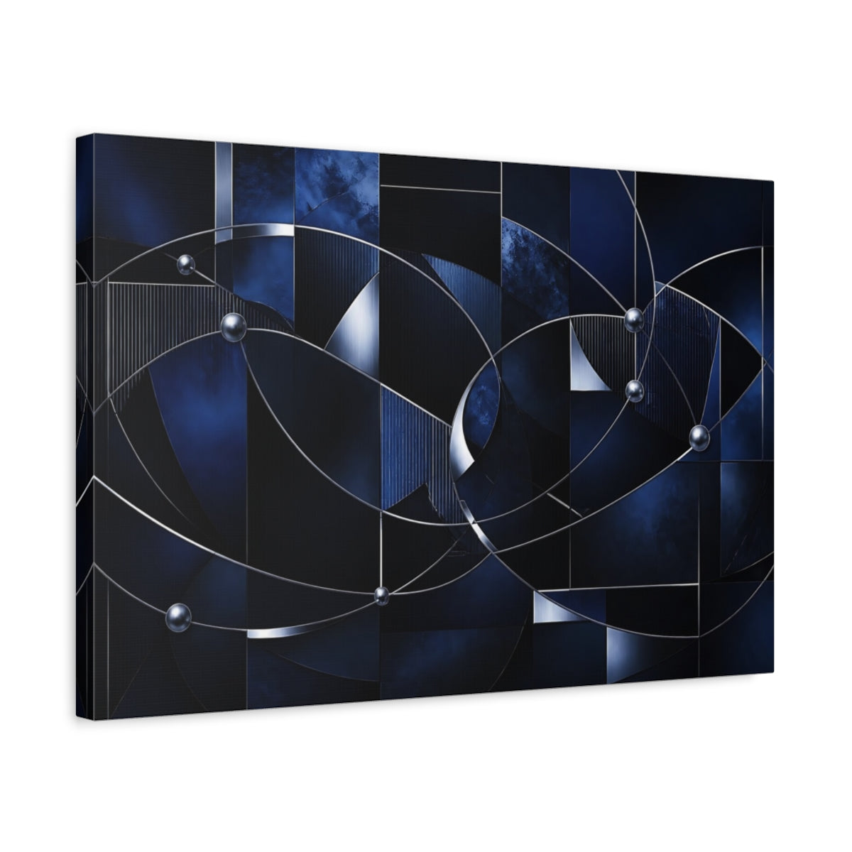 Side Mockup 3. Midnight Metallic Orbit shown as canvas print