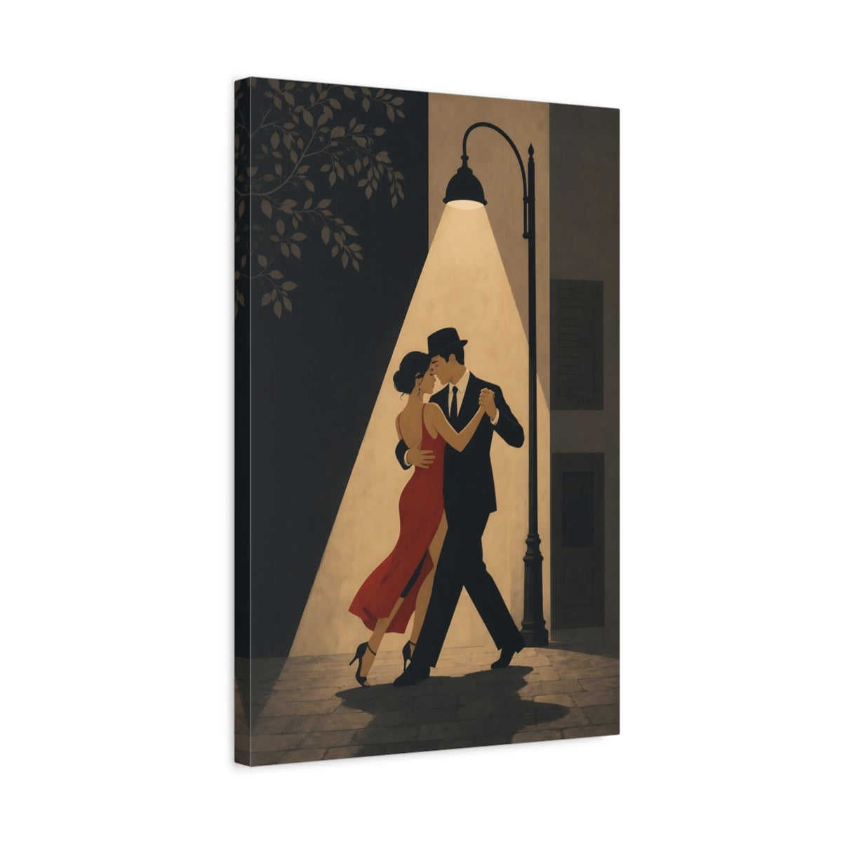 Side Mockup 3. Midnight Tango Under Lamp shown as canvas print