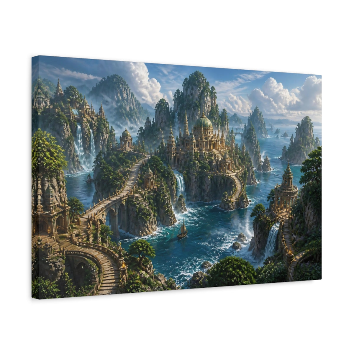 Side Mockup 3. Misty Island Temples shown as canvas print
