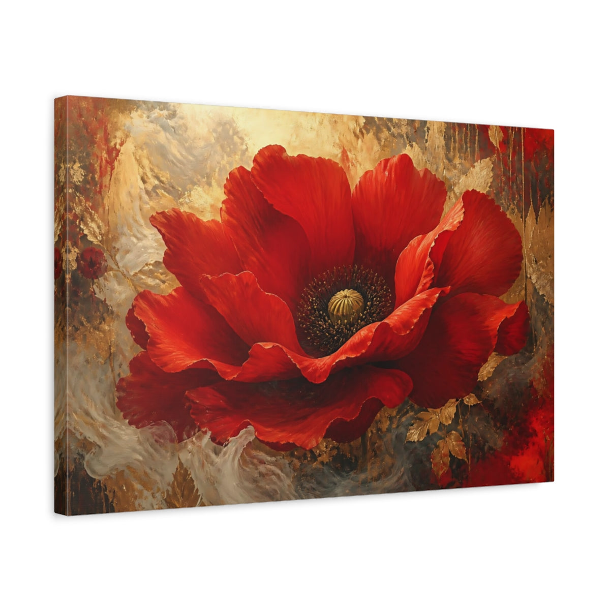 Side Mockup 3. Monumental Scarlet Poppy shown as canvas print