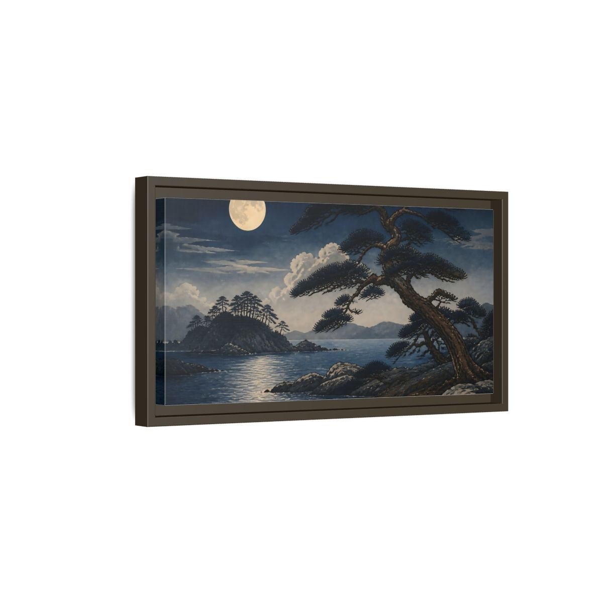 Side Mockup 7. Moonlit Coastal Pines shown as framed canvas print