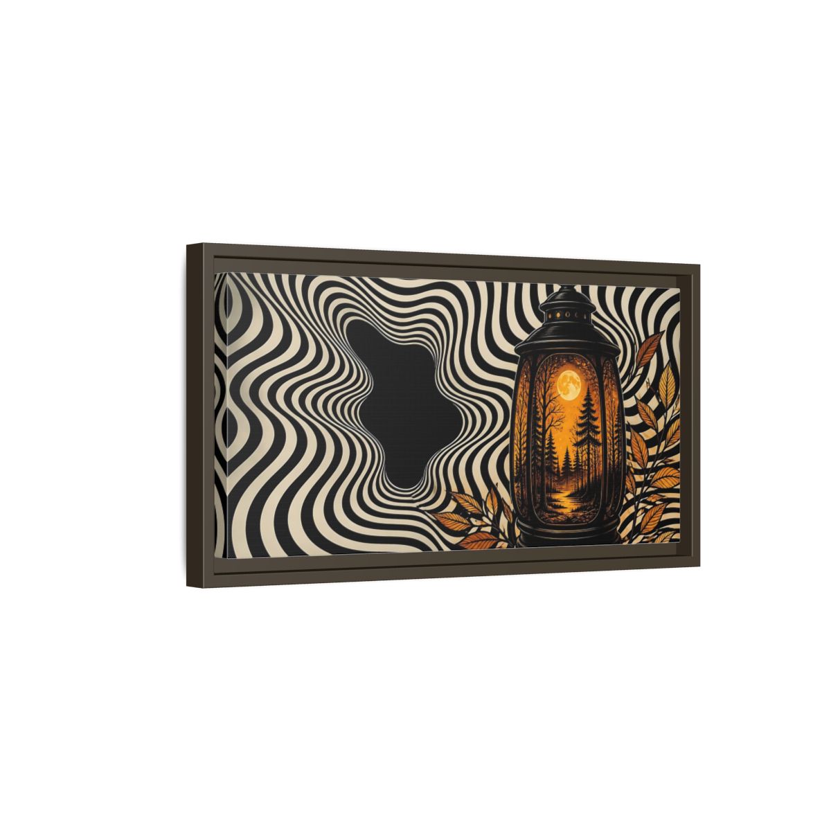 Side Mockup 7. Moonlit Forest Lantern shown as framed canvas print