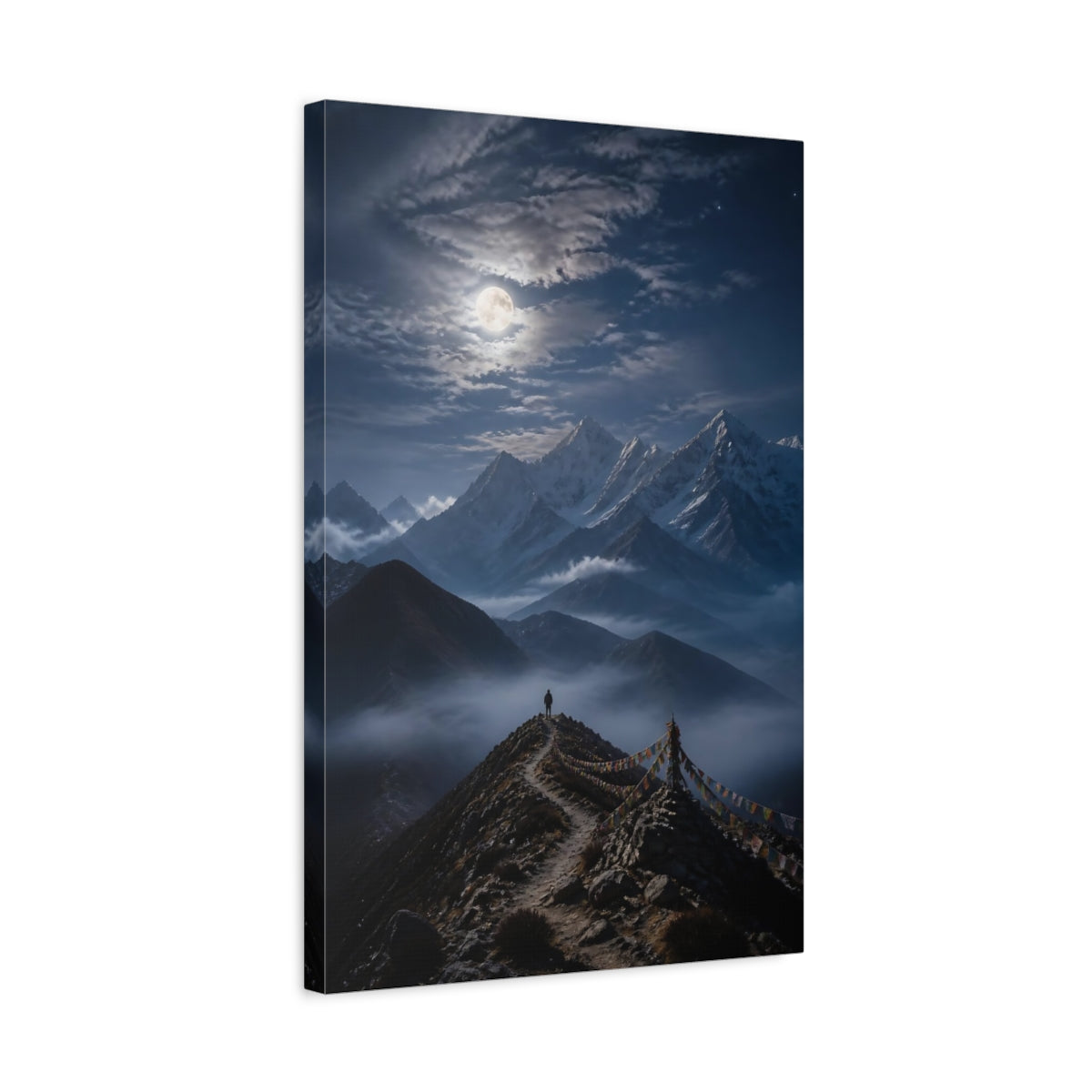 Side Mockup 3. Moonlit Mountain Ridge shown as canvas print