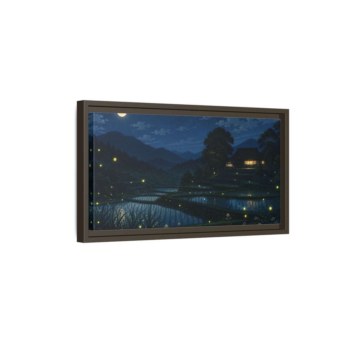Side Mockup 7. Moonlit Rice Terraces shown as framed canvas print