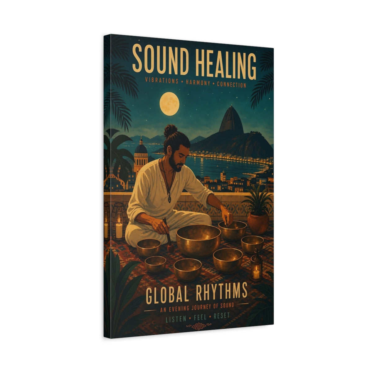 Side Mockup 3. Moonlit Sound Healing shown as canvas print