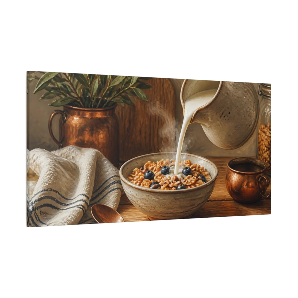 Side Mockup 2. Morning Cereal With Blueberries shown as canvas print