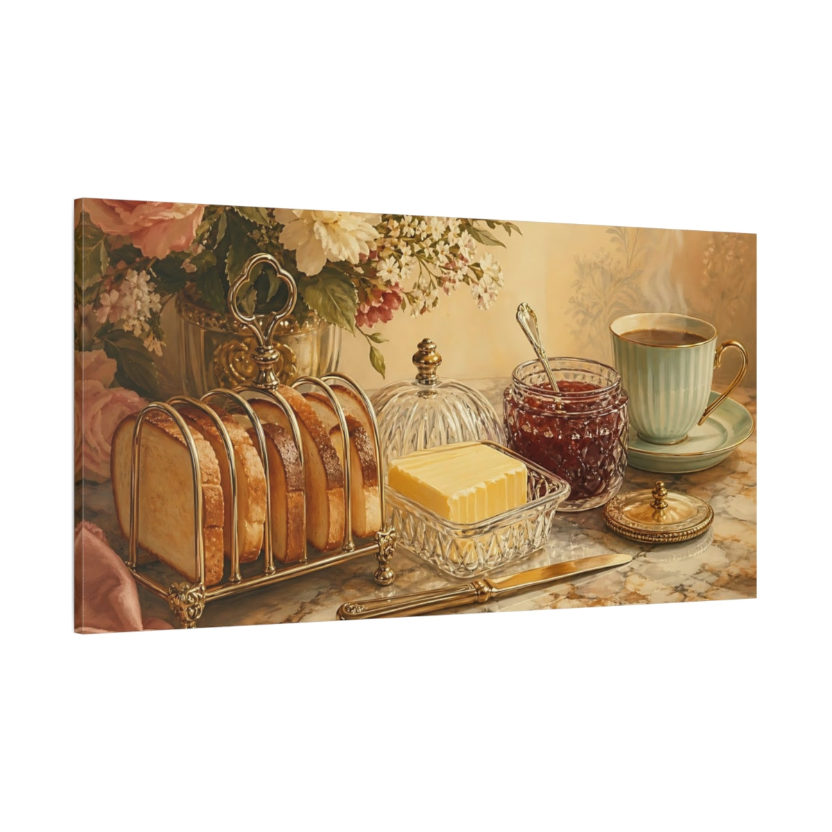Side Mockup 2. Morning Tea And Toast shown as canvas print