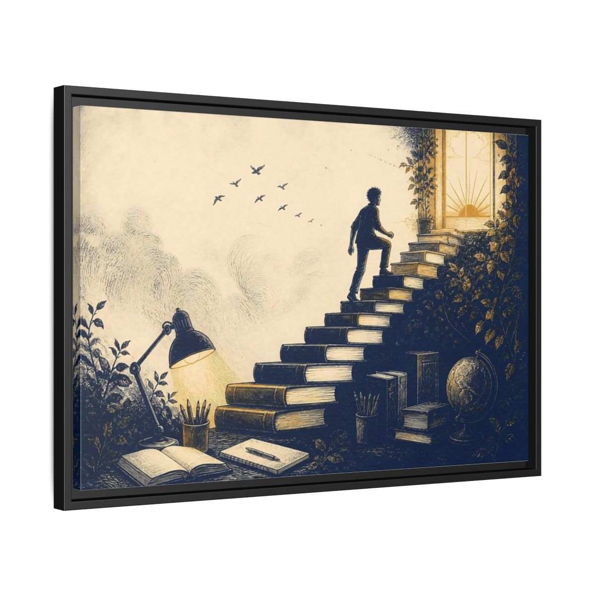 Side Mockup 14. Motivation Book Staircase shown as framed canvas print