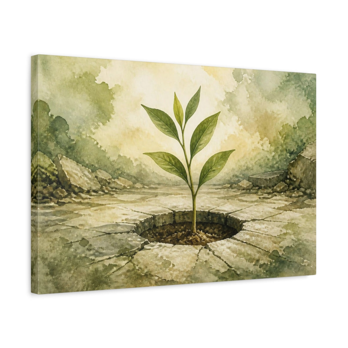 Side Mockup 3. Motivation Sapling Growth shown as canvas print