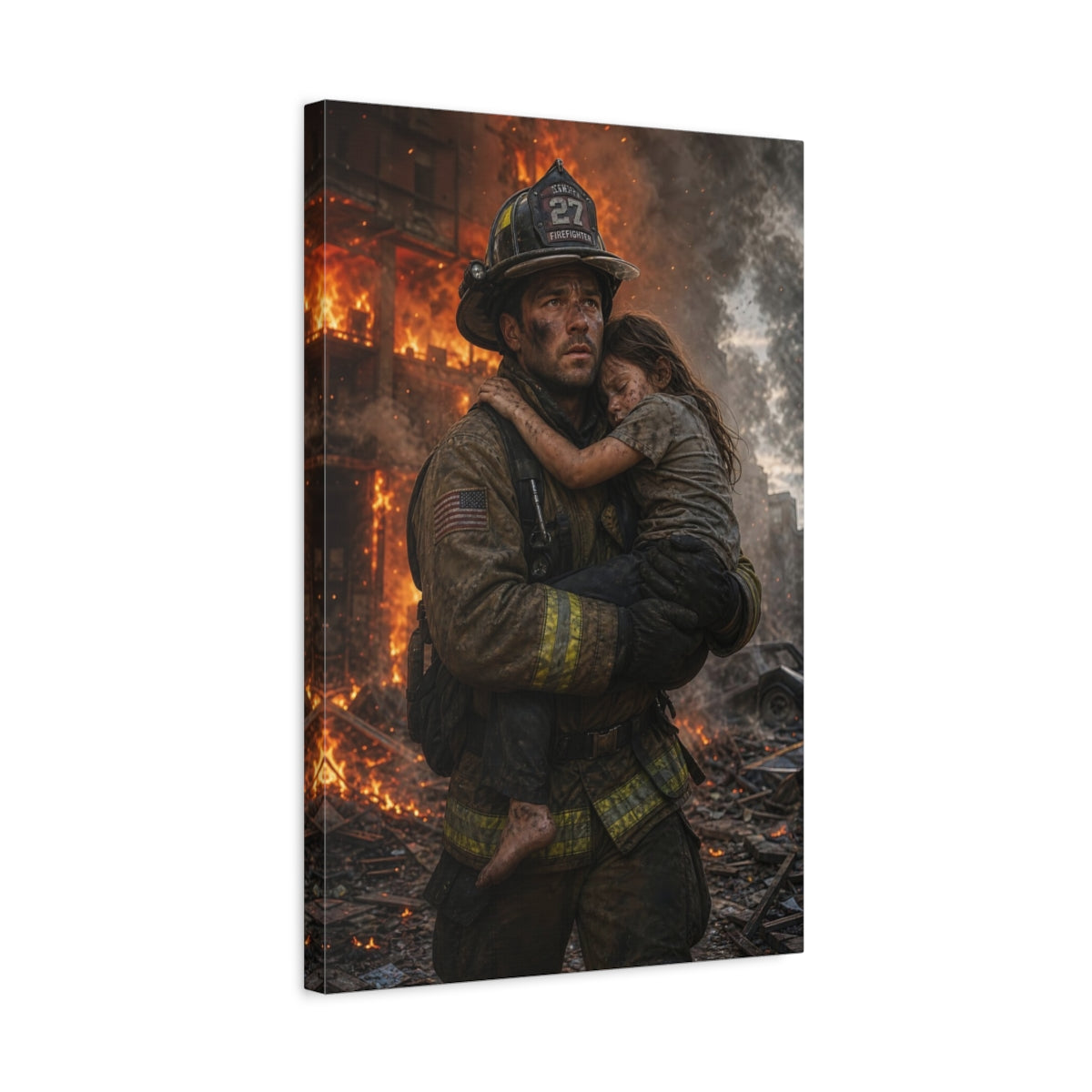 Movies Firefighter Rescue Heroic Canvas Wall Art Print - Dramatic Living Room, Above Console Table shown as canvas wall art
