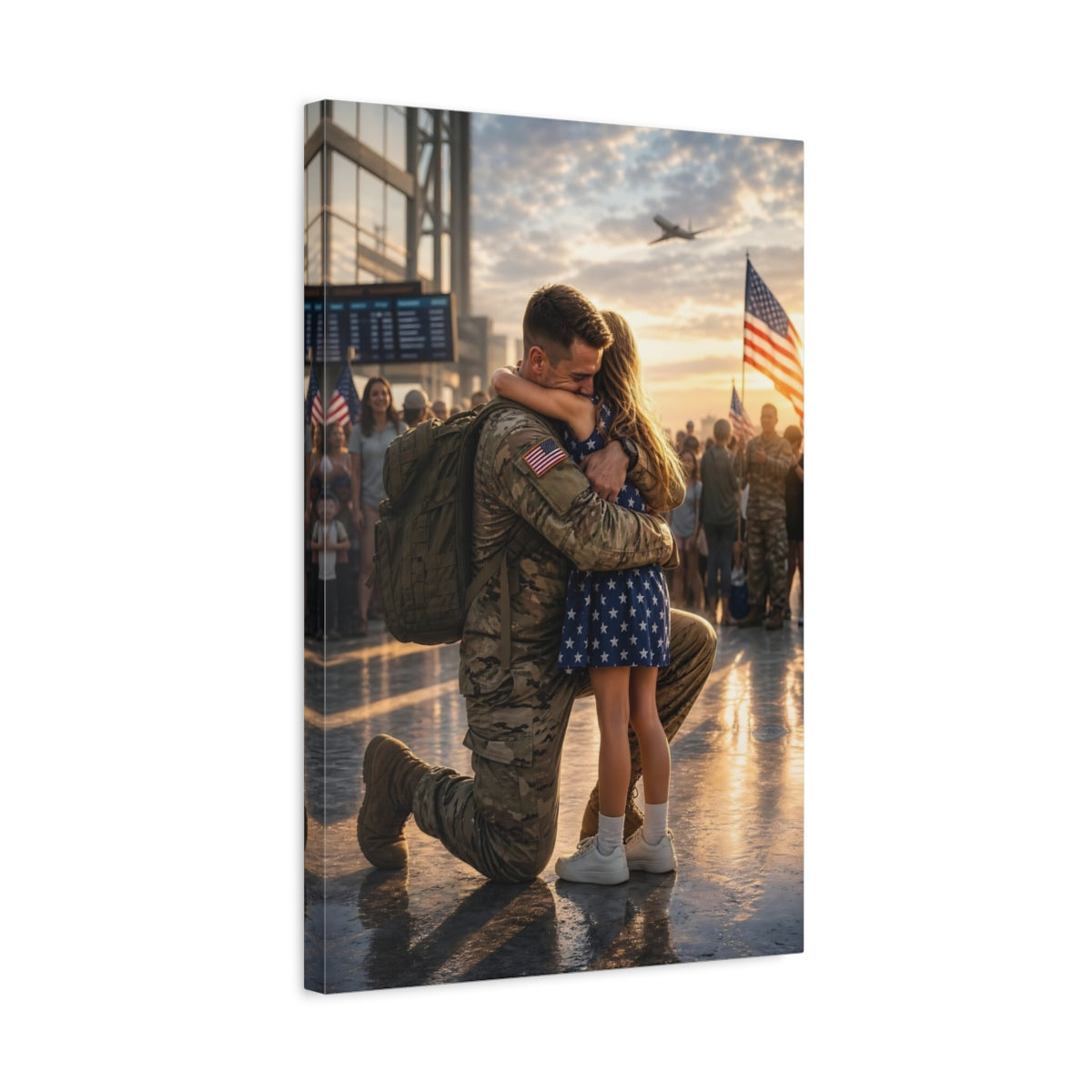Movies Soldier Child Golden Hour Canvas Wall Art Print - Cinematic Living Room shown as canvas wall art