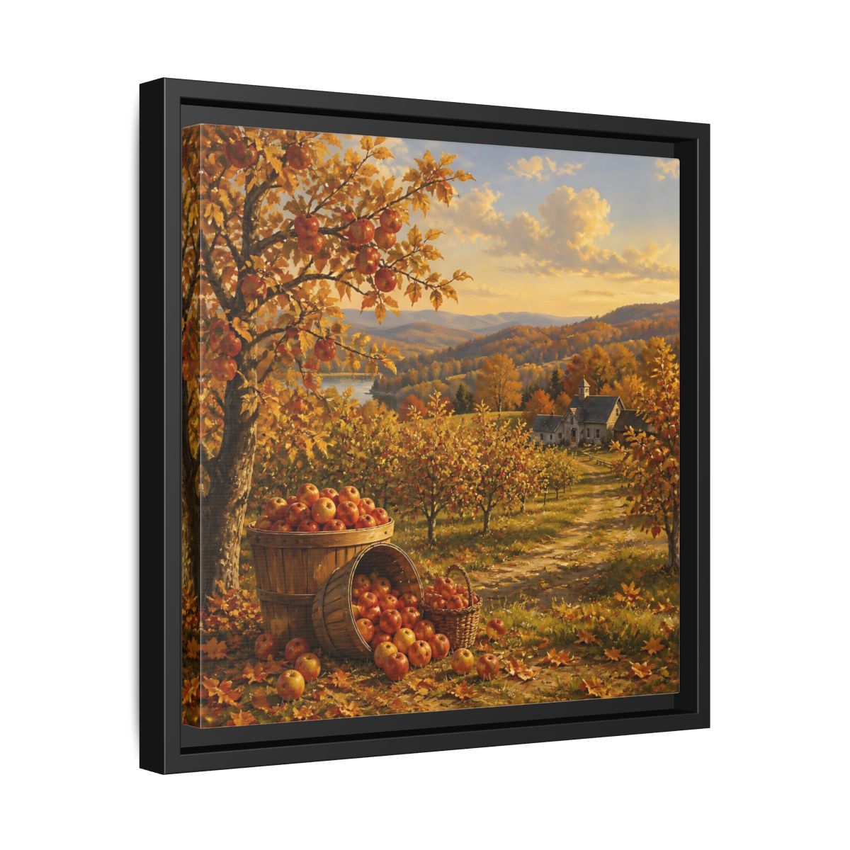 Side Mockup 32. Nature Apple Orchard Autumn Landscape shown as stretched canvas wall art