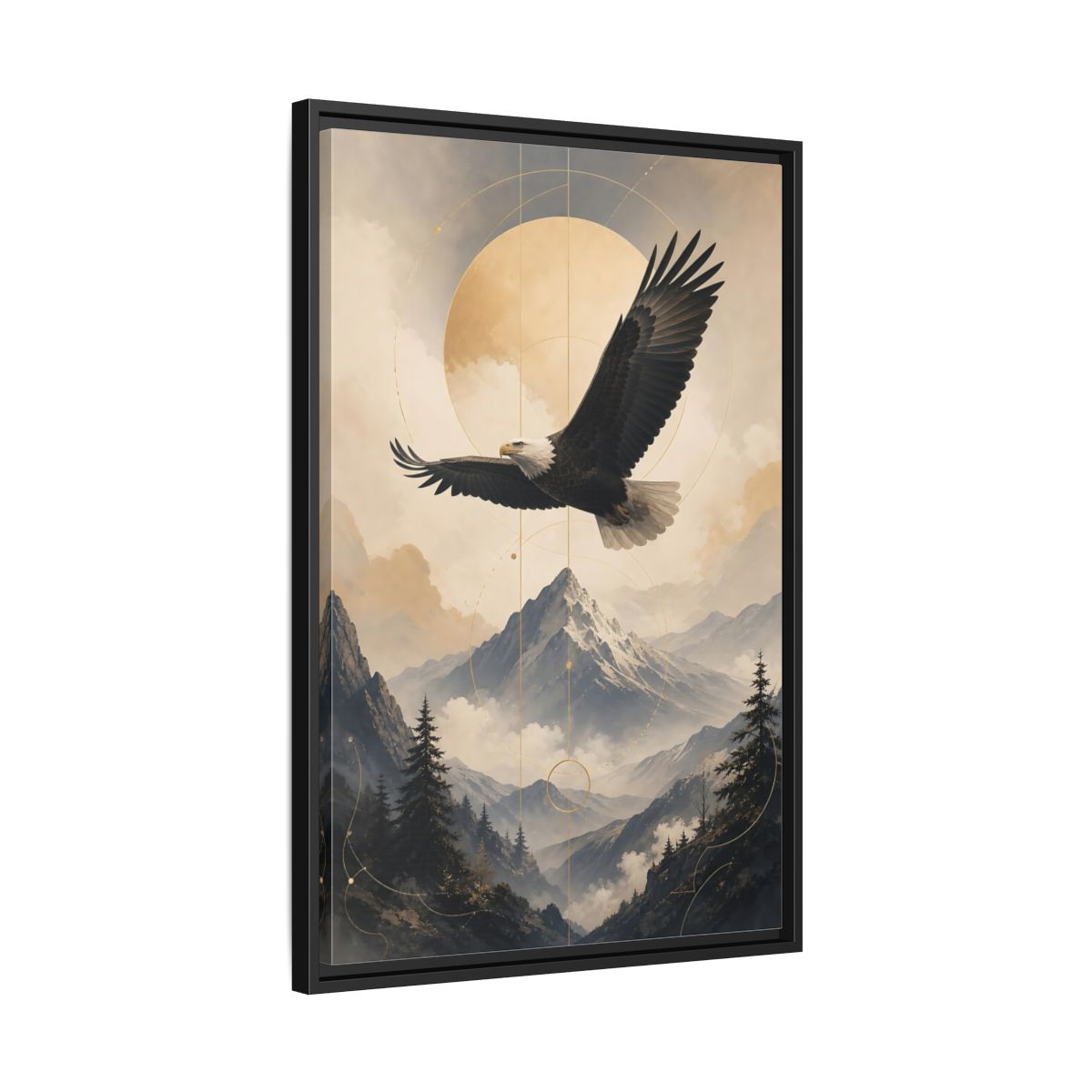 Side Mockup 14. Nature Bald Eagle Brown And Gold Landscape shown as stretched canvas wall art