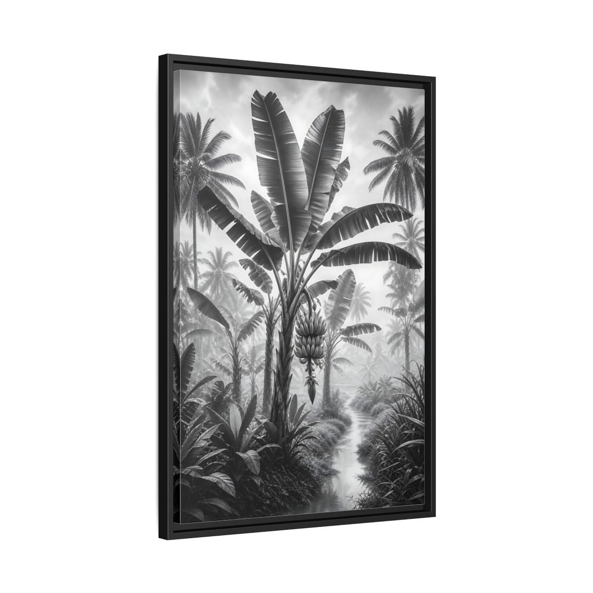 Side Mockup 14. Nature Banana Tree Black And White Tropical shown as stretched canvas wall art