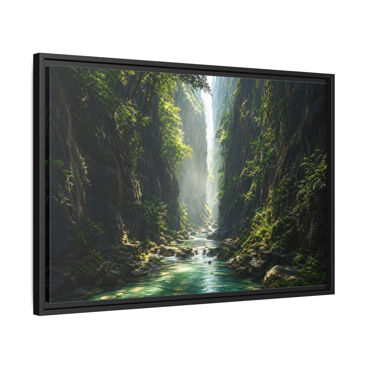 Side Mockup 14. Nature Canyon River Emerald Green Canyon shown as stretched canvas wall art