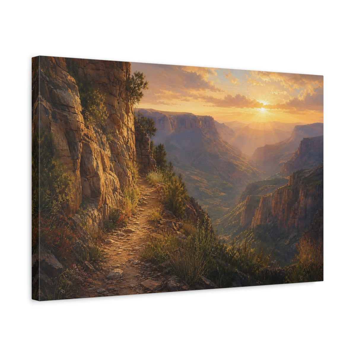 Side Mockup 3. Nature Canyon Valley Golden Canyon shown as stretched canvas wall art