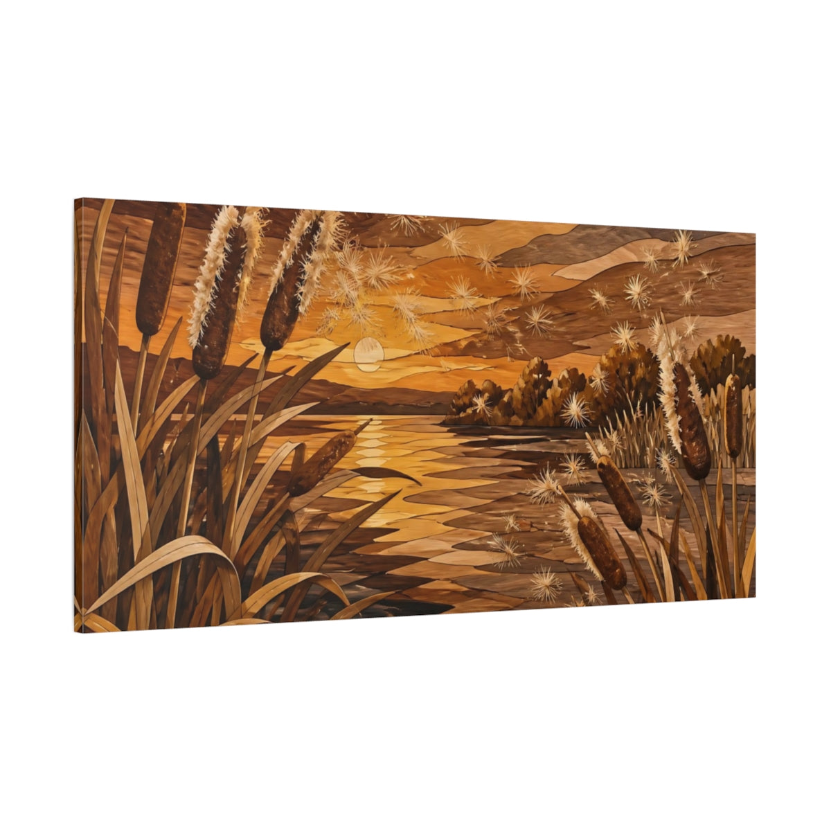 Side Mockup 2. Nature Cattail Sunset shown as canvas print