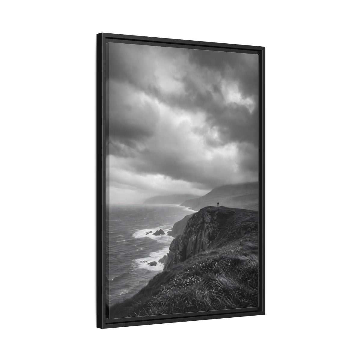 Side Mockup 14. Nature Coastal Cliff Black And White Coast shown as stretched canvas wall art
