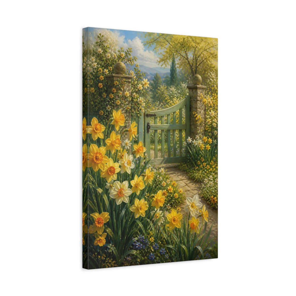 Side Mockup 3. Nature Daffodils Yellow Garden shown as stretched canvas wall art