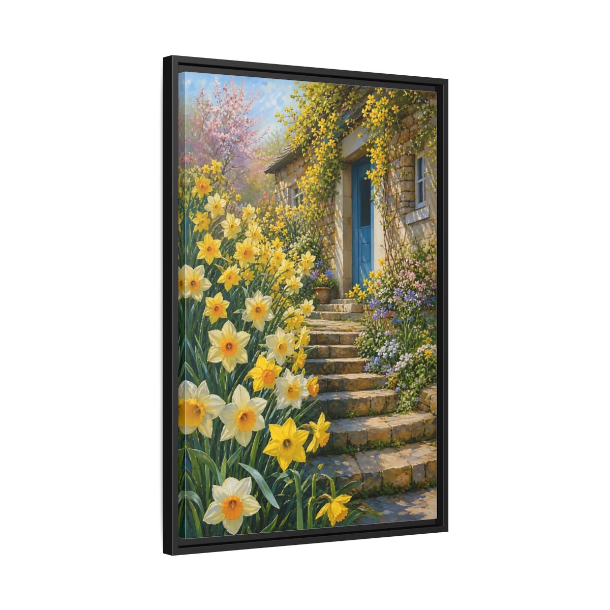 Side Mockup 14. Nature Daffodils Yellow Daffodil Garden shown as stretched canvas wall art
