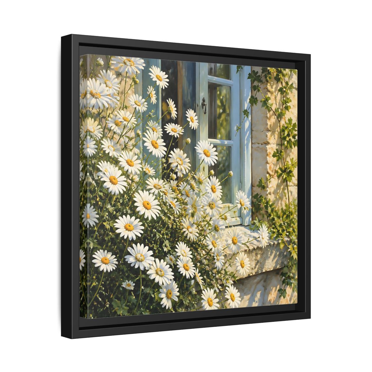 Side Mockup 32. Nature Daisies White Daisies shown as stretched canvas wall art