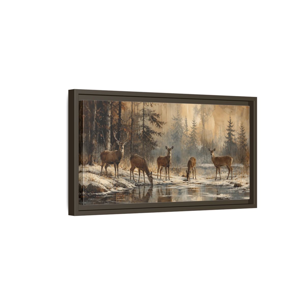 Side Mockup 7. Nature Deer Winter Deer Forest shown as stretched canvas wall art