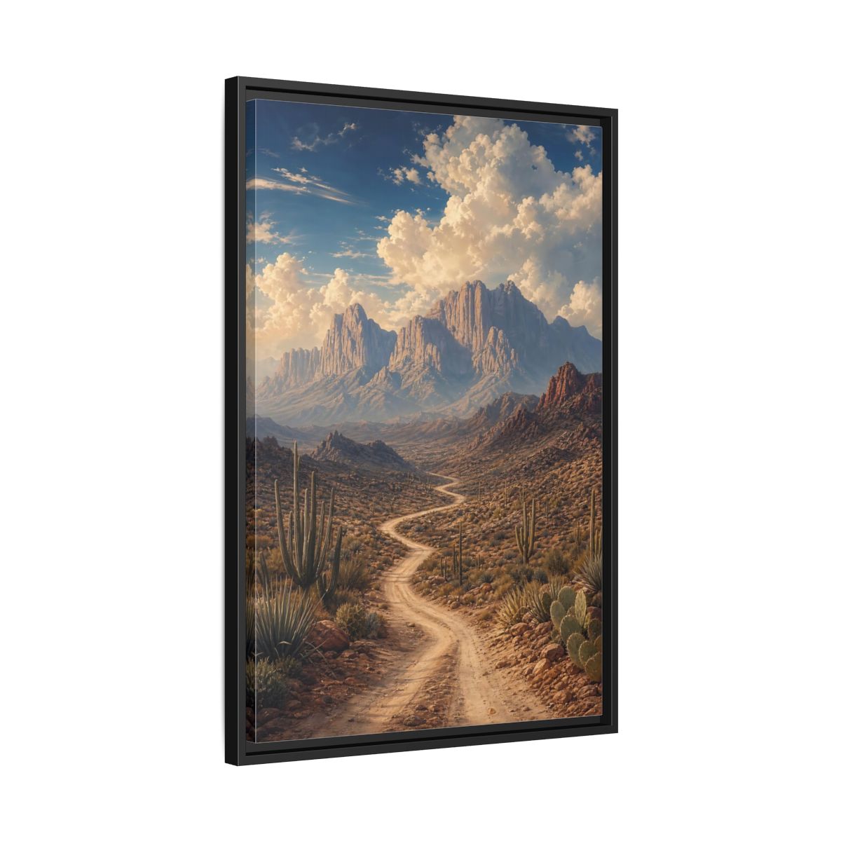 Nature Desert Landscape Southwestern Framed Canvas Wall Art - Realistic Living Room, Above Couch shown as canvas wall art