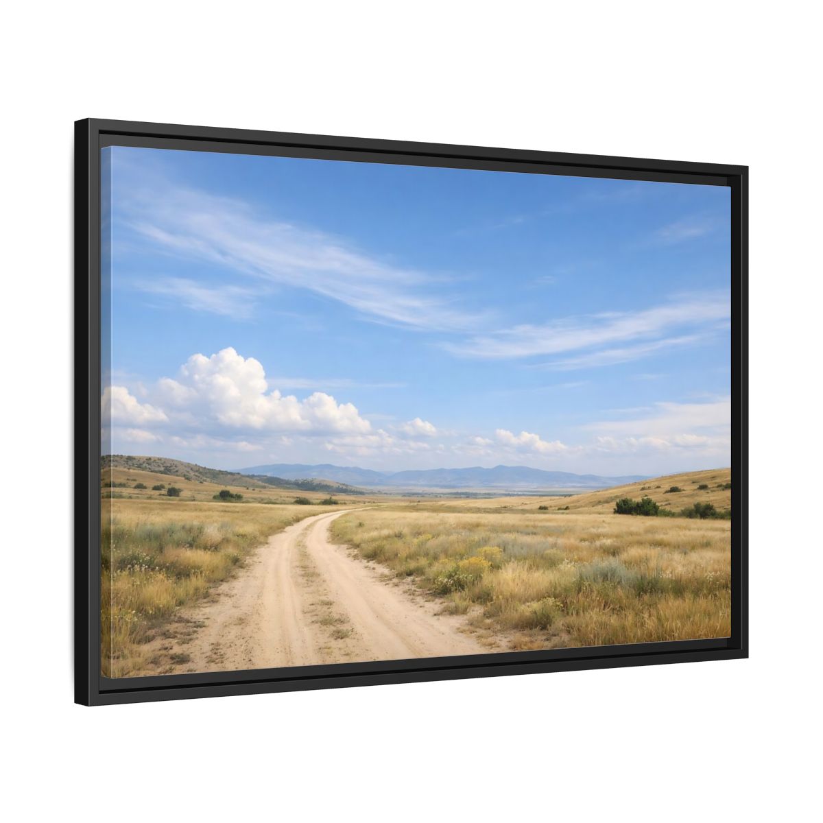 Side Mockup 14. Nature Dirt Road Blue Sky Landscape shown as stretched canvas wall art