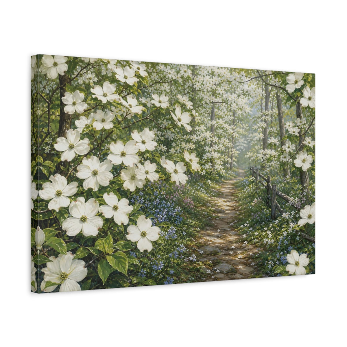 Side Mockup 3. Nature Dogwood Flowers White Dogwood Flowers shown as stretched canvas wall art