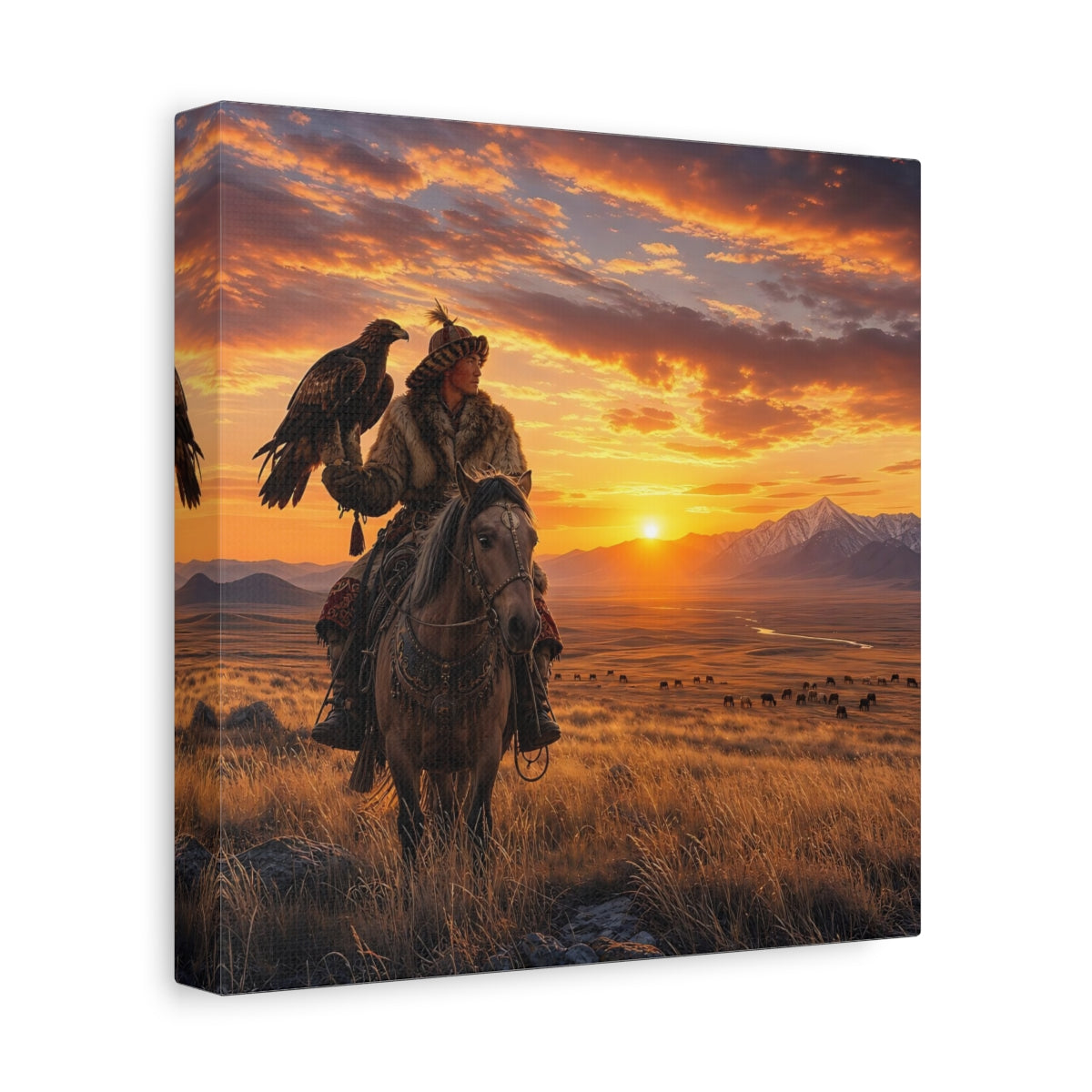 Side Mockup 9. Nature Eagle Hunter Orange And Brown shown as stretched canvas wall art