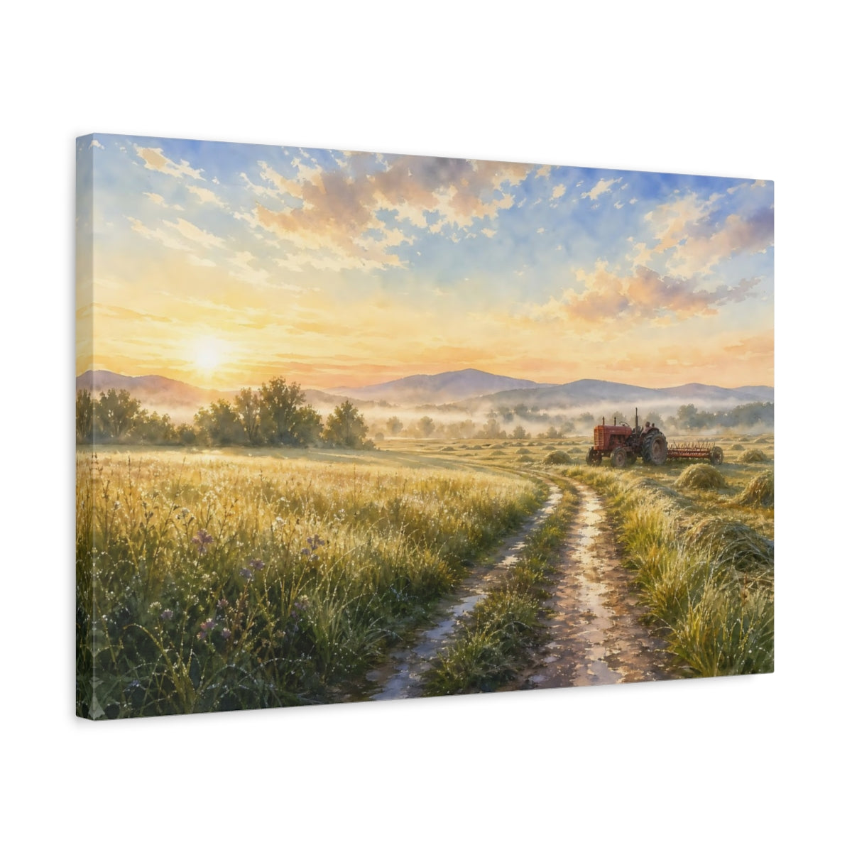 Side Mockup 3. Nature Farm Landscape Golden Farm Scene shown as stretched canvas wall art
