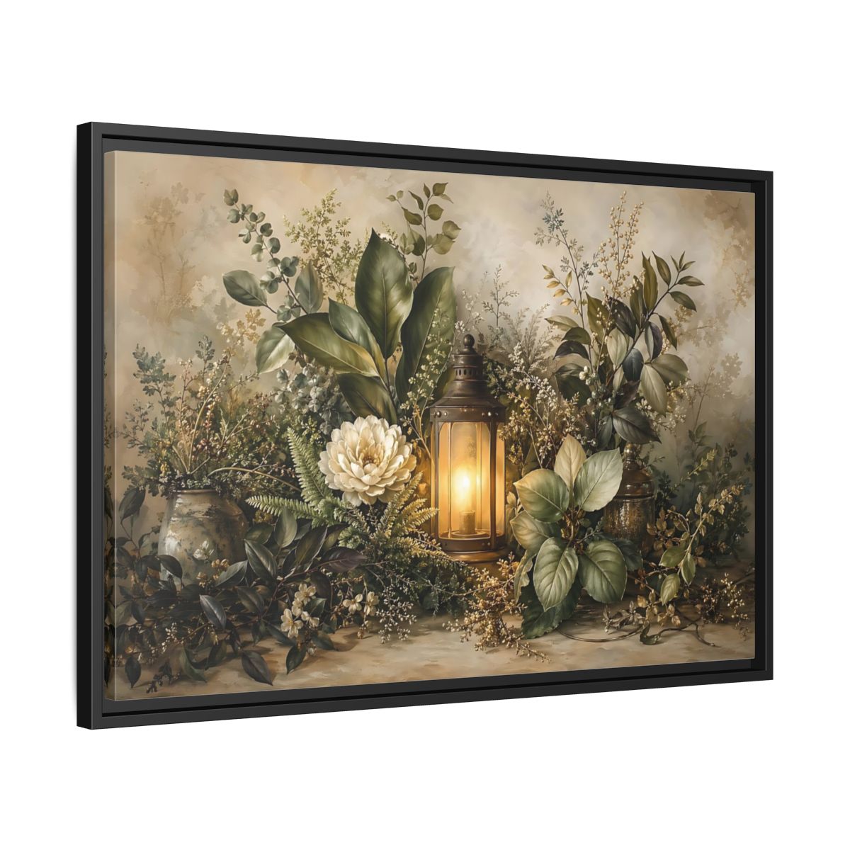Side Mockup 14. Nature Floral Lantern Greenery Lantern shown as stretched canvas wall art