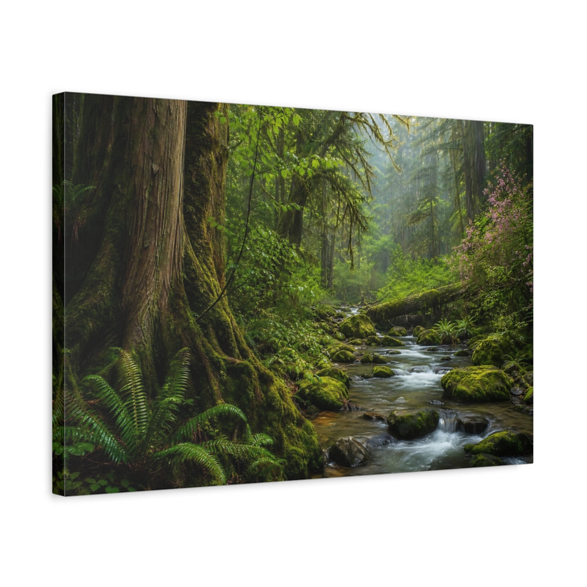 Side Mockup 3. Nature Forest River Green Forest shown as stretched canvas wall art