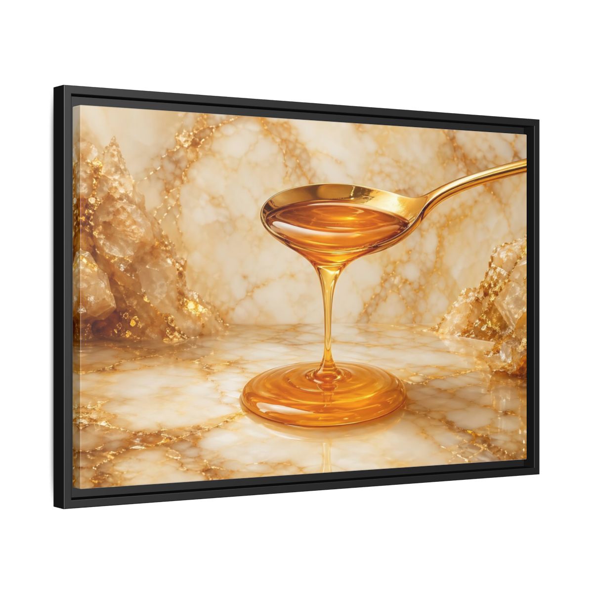 Side Mockup 14. Nature Honey Drip Gold And Marble shown as stretched canvas wall art