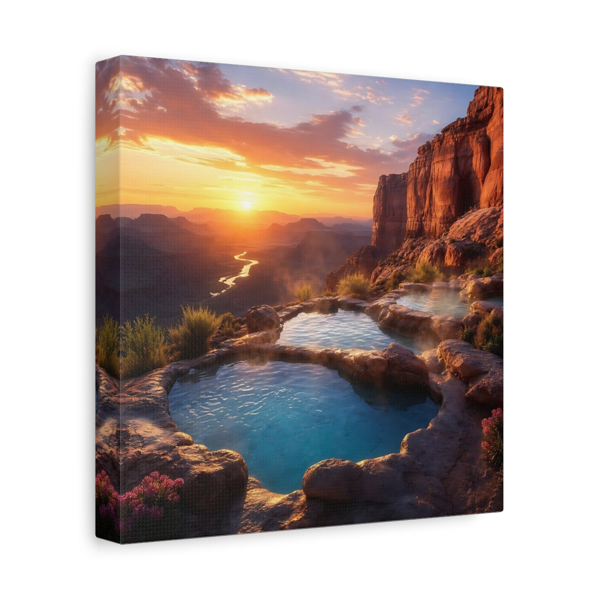 Side Mockup 9. Nature Hot Springs Sunset Hot Springs shown as stretched canvas wall art