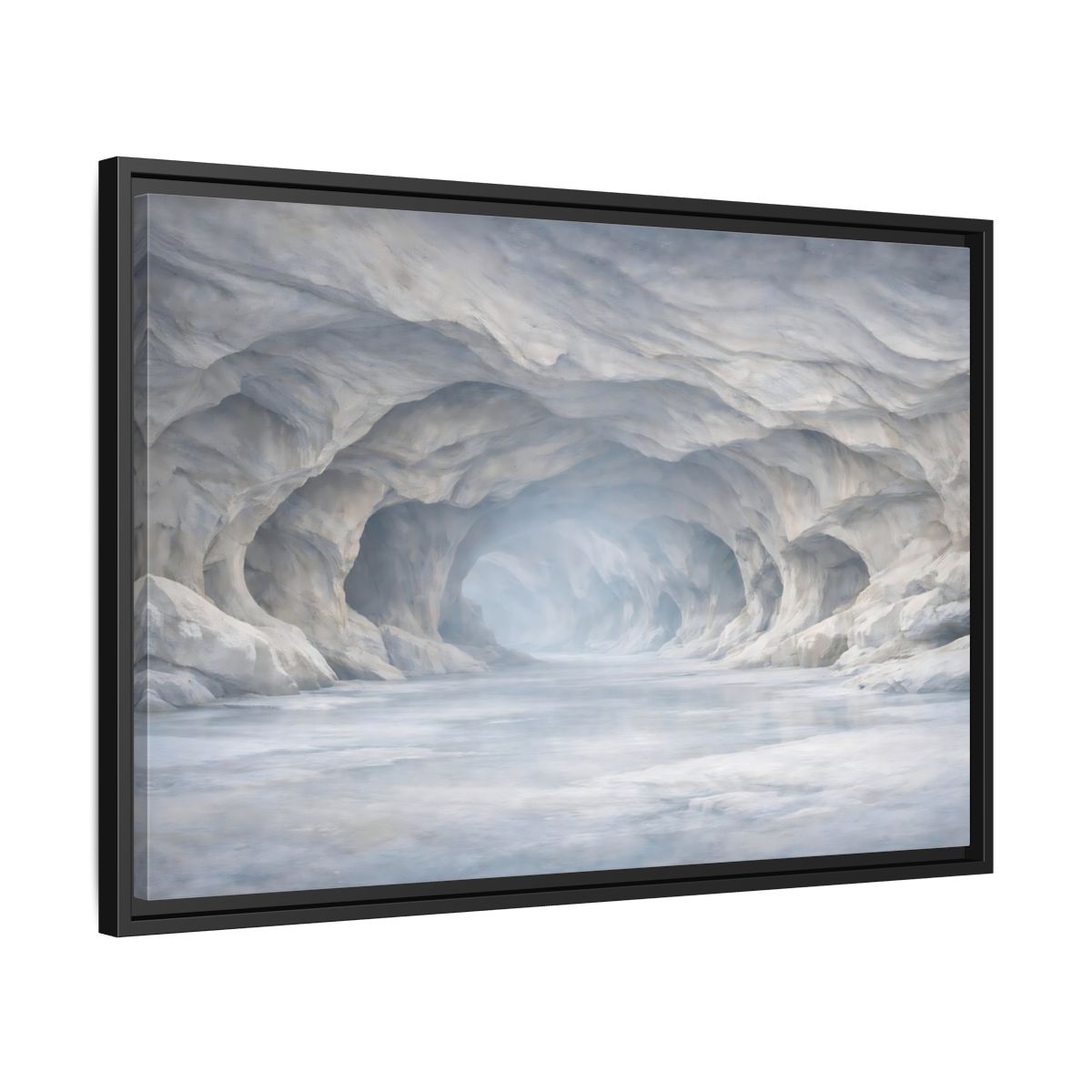Side Mockup 14. Nature Ice Cave White And Gray Cave shown as stretched canvas wall art