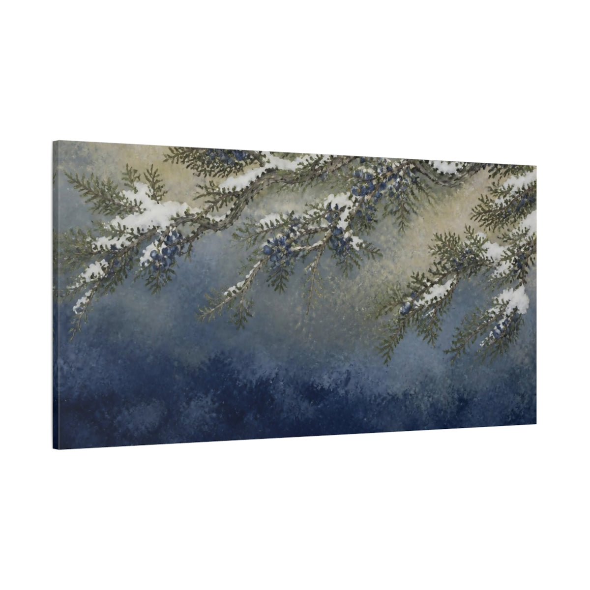 Side Mockup 2. Nature Juniper Branches shown as canvas print