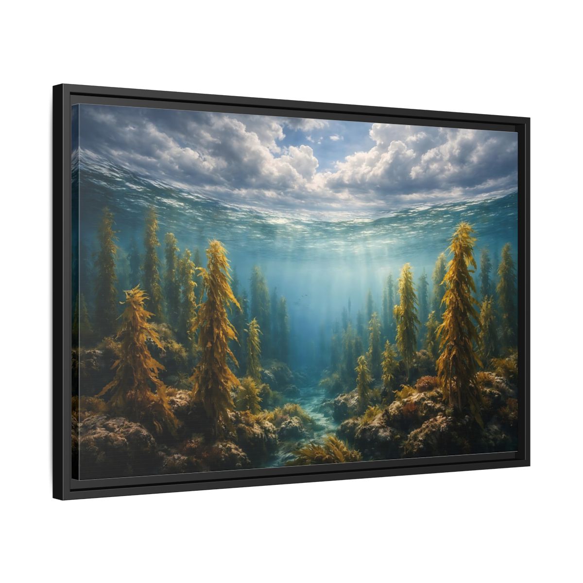 Side Mockup 14. Nature Kelp Forest Underwater Kelp Blue shown as stretched canvas wall art