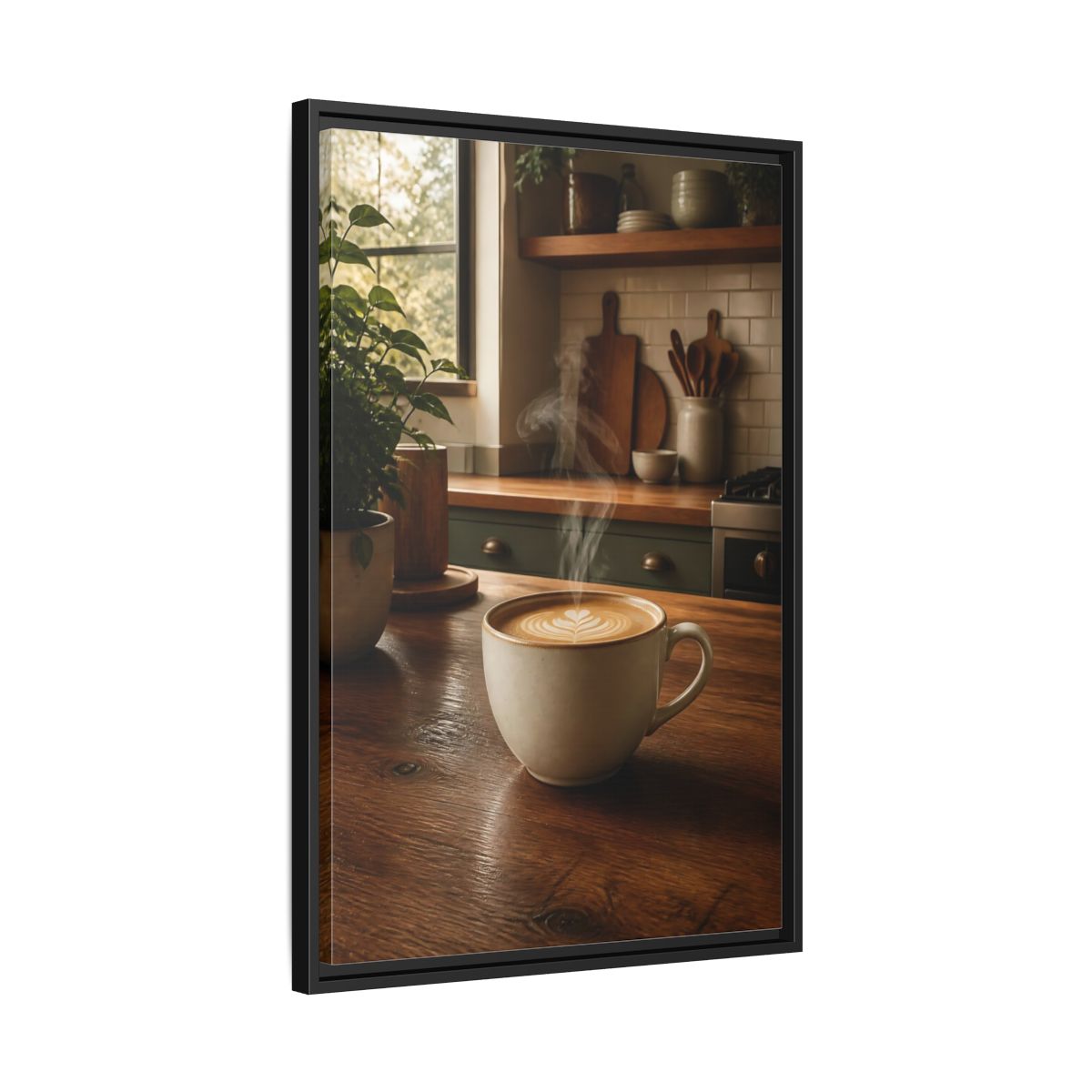 Nature Latte Coffee Kitchen Art Framed Canvas Wall Art - Breakfast Nook, Brown shown as canvas wall art