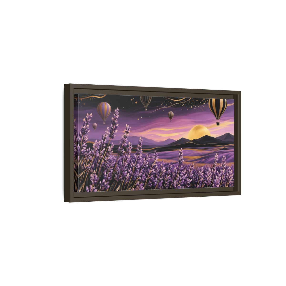 Side Mockup 7. Nature Lavender Field Purple And Gold Landscape shown as stretched canvas wall art