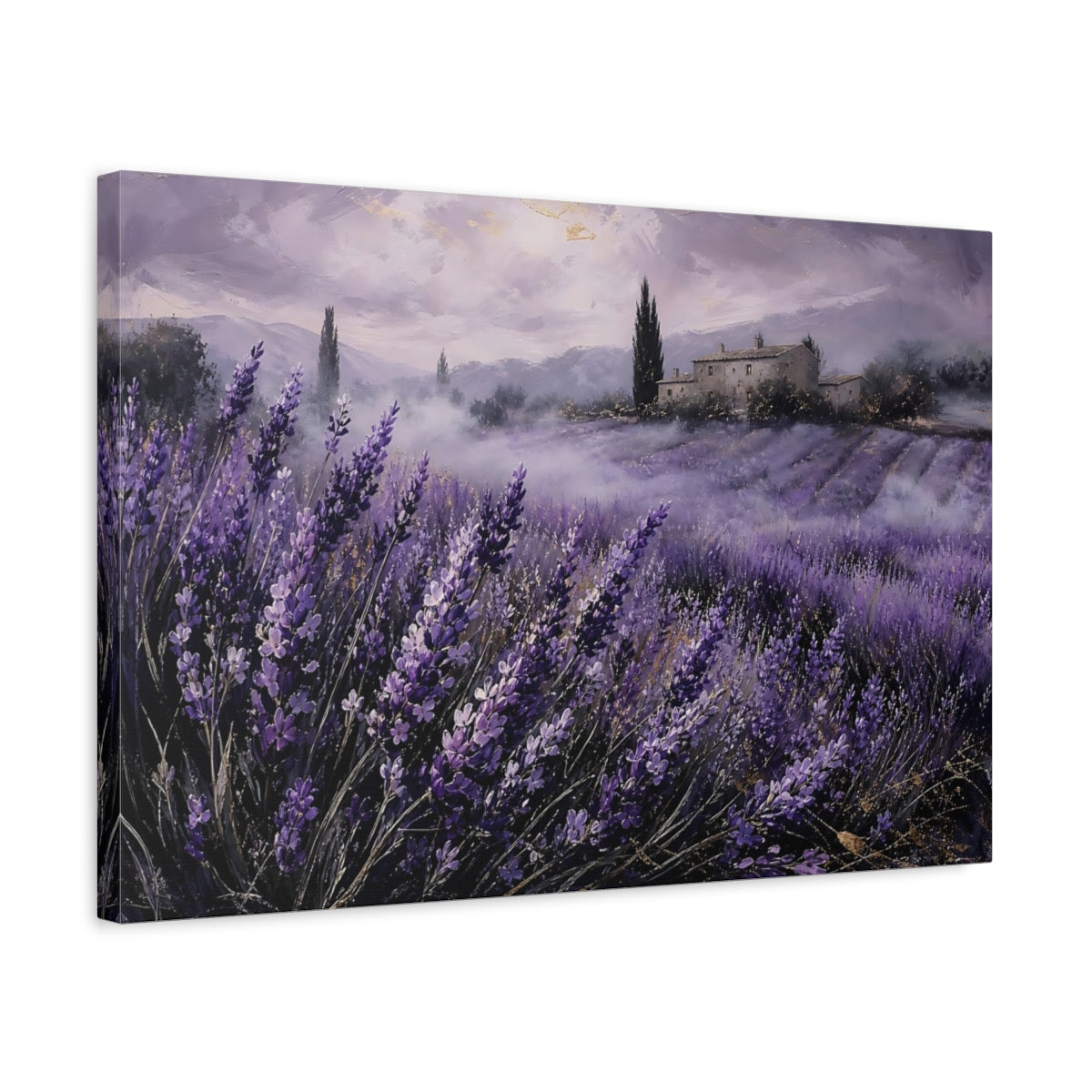 Side Mockup 3. Nature Lavender Field Purple Lavender Field shown as stretched canvas wall art