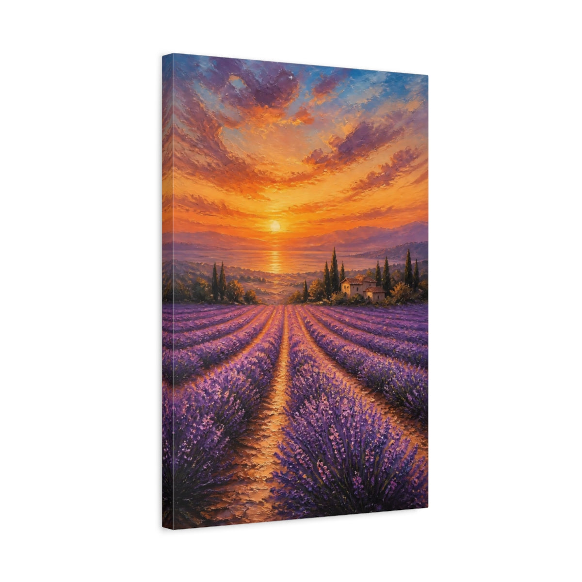 Side Mockup 3. Nature Lavender Field Lavender Sunset shown as stretched canvas wall art