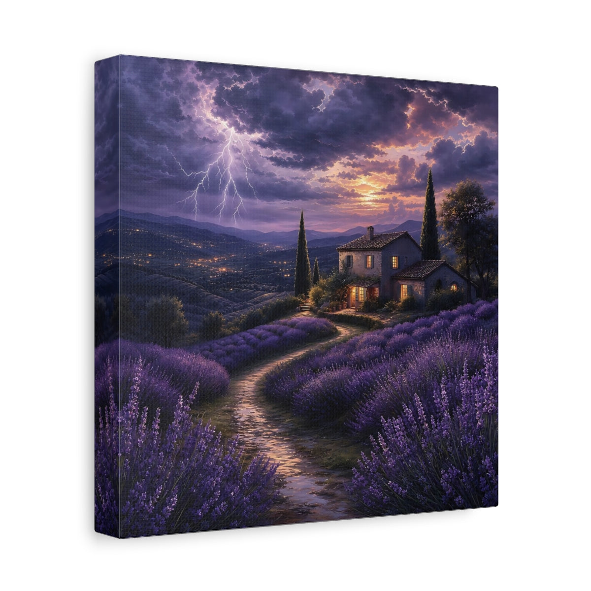 Side Mockup 9. Nature Lavender Fields Purple Lavender Storm shown as stretched canvas wall art