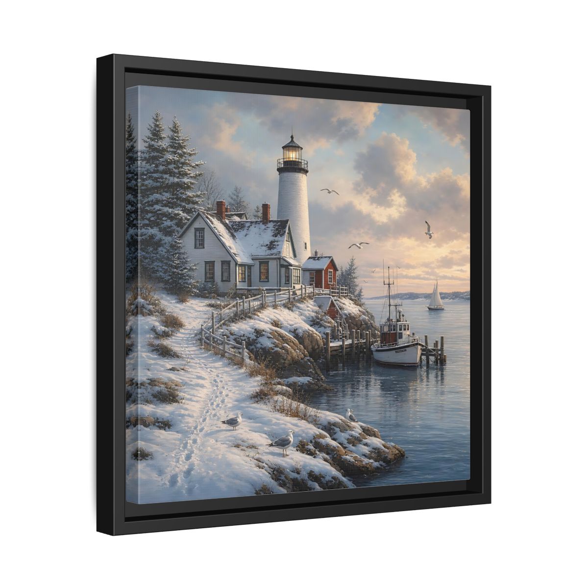 Side Mockup 32. Nature Lighthouse Winter Lighthouse Coast shown as stretched canvas wall art