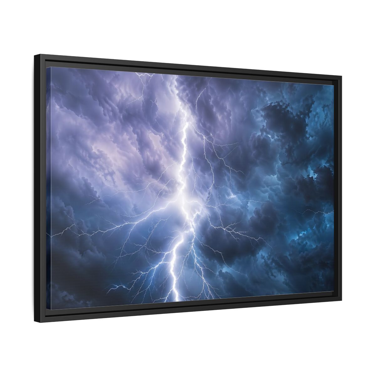 Side Mockup 14. Nature Lightning Storm Blue And Purple Storm shown as stretched canvas wall art