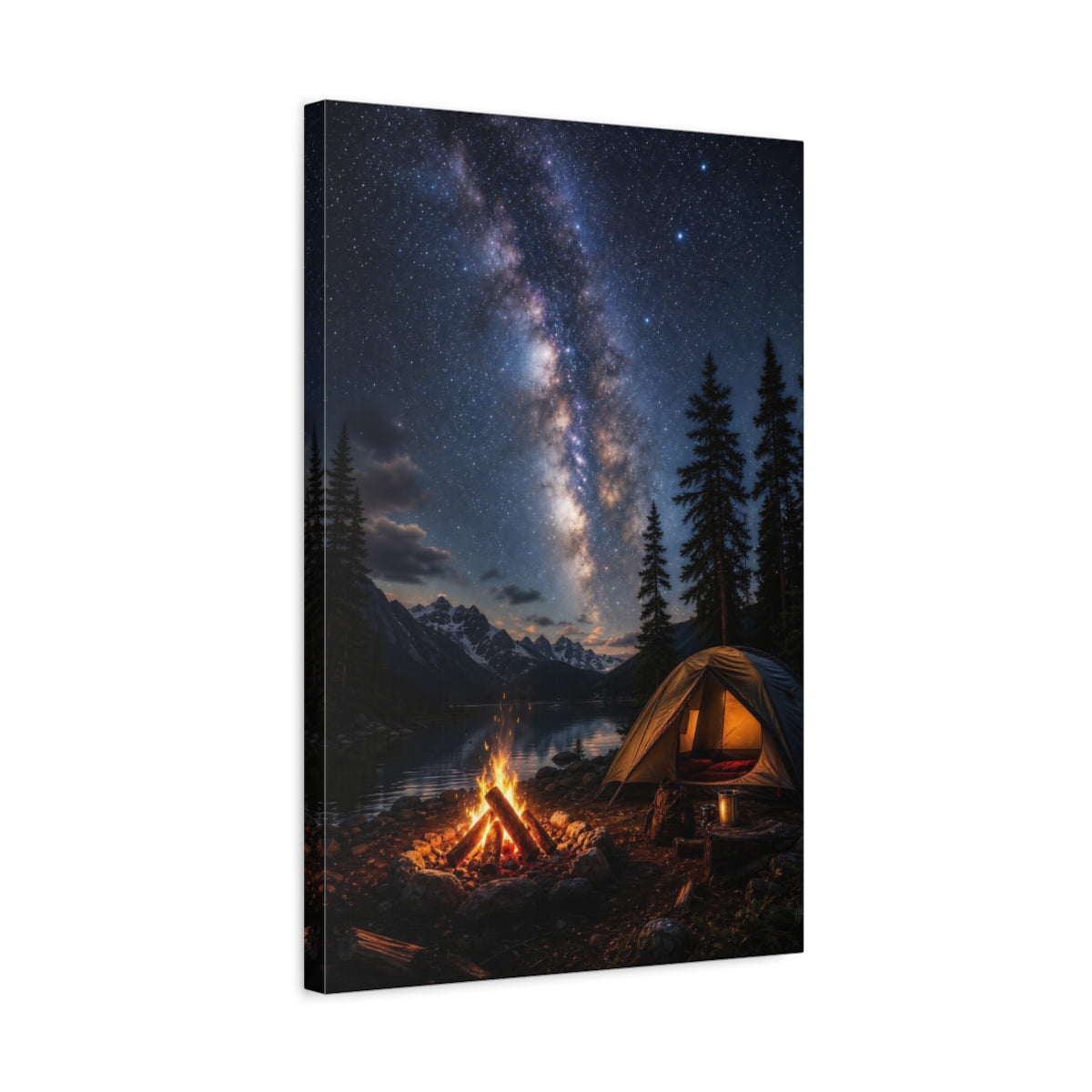Nature Milky Way Blue Night Sky Canvas Wall Art Print - Photorealistic Living Room, Above Couch shown as canvas wall art