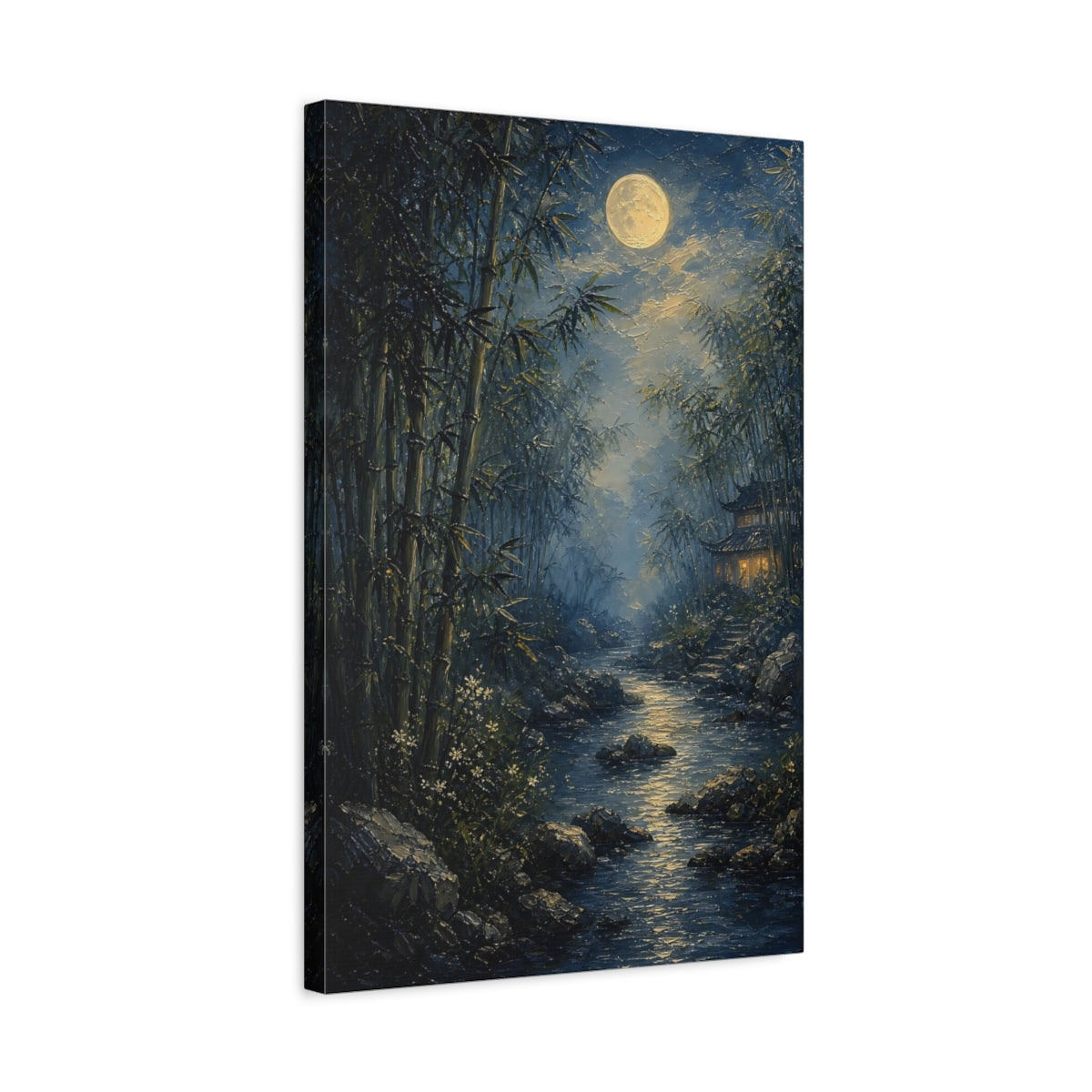 Side Mockup 3. Nature Moonlit Bamboo Moonlit Bamboo shown as stretched canvas wall art