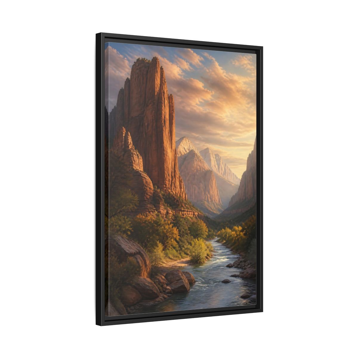 Side Mockup 14. Nature Mountain Canyon Orange And Blue shown as stretched canvas wall art