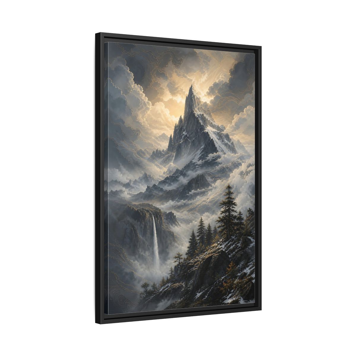 Side Mockup 14. Nature Mountain Dramatic Mountain Scenery shown as stretched canvas wall art