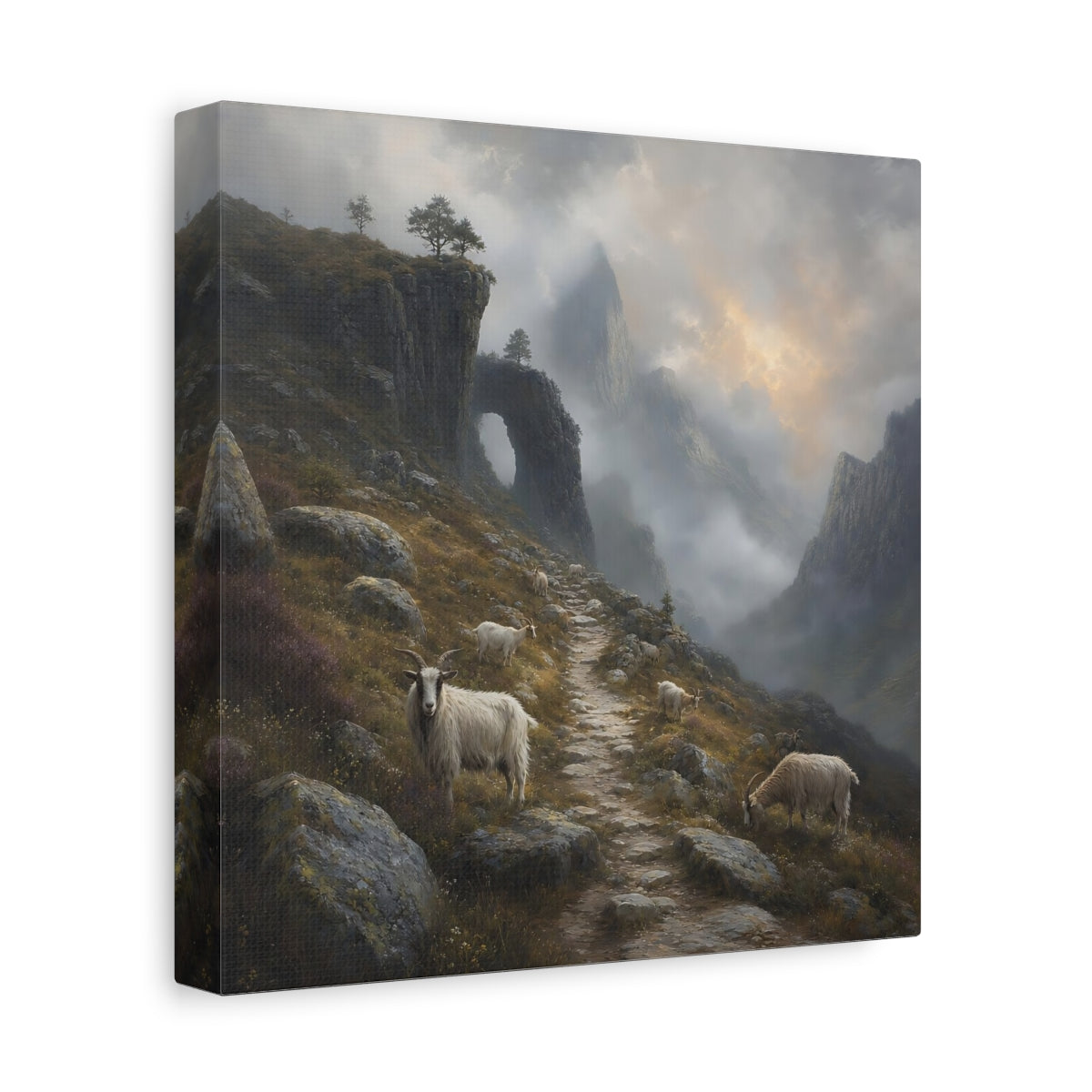 Side Mockup 9. Nature Mountain Goats Misty Mountain Goats shown as stretched canvas wall art